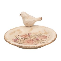 Vogelvoederbak Ø 21x10 cm Beige Keramiek Vogel