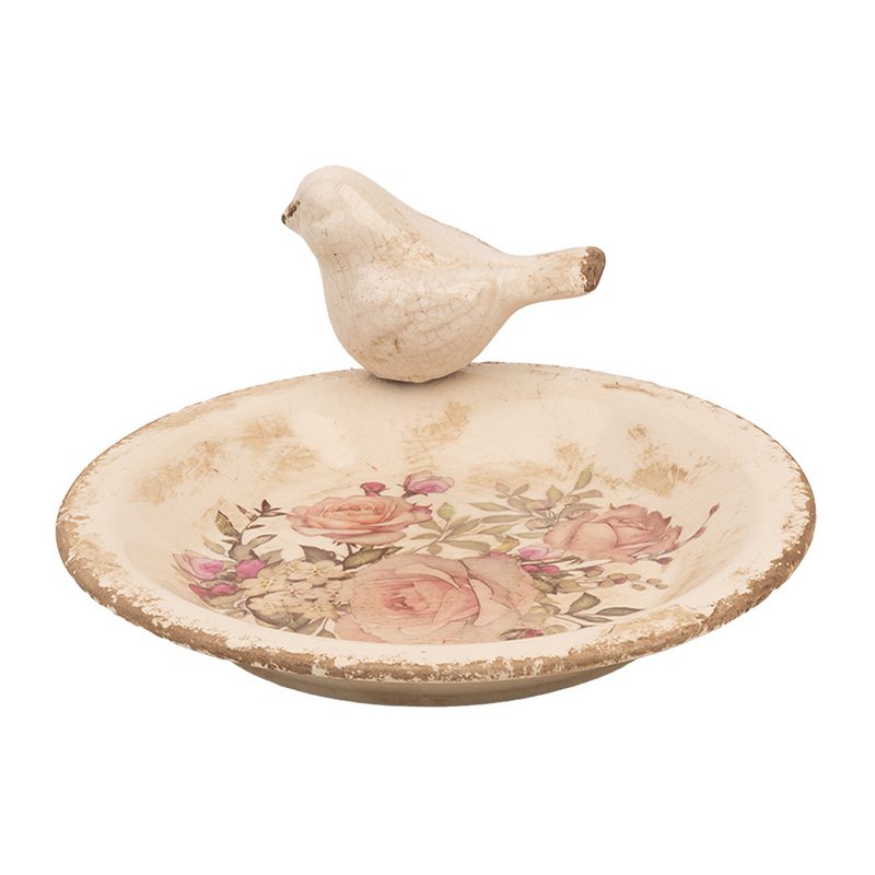 Vogelvoederbak Ø 21x10 cm Beige Keramiek Vogel