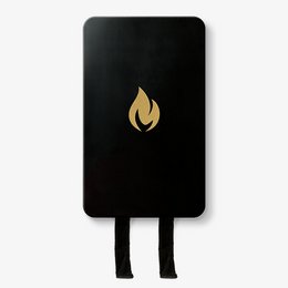 Black and gold fire blanket for kitchen safety.