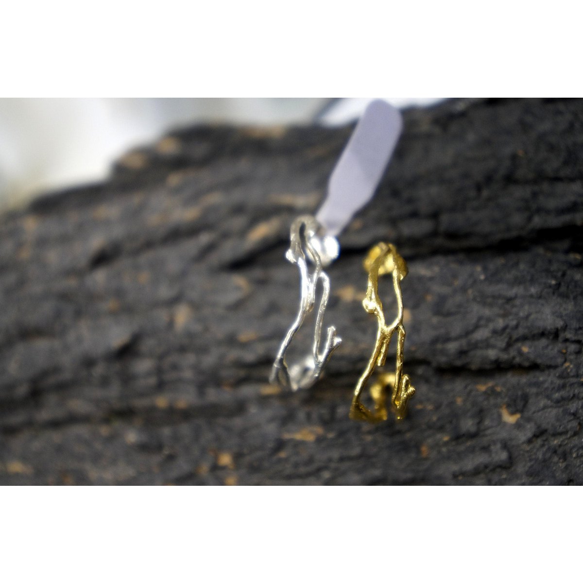 Silver Branch Earrings, Gold-Plated Sterling Silver Jewelry, Hoop Earrings, Gift for Her, Birthday Gift for Women, Handmade Jewelry