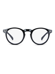  Black round eyeglasses with a classic, retro-inspired design. Features a solid, blended, or faded frame in a variety of colors including blue, charming, and mystical. Suitable for everyday wear or as a fashion accessory.
