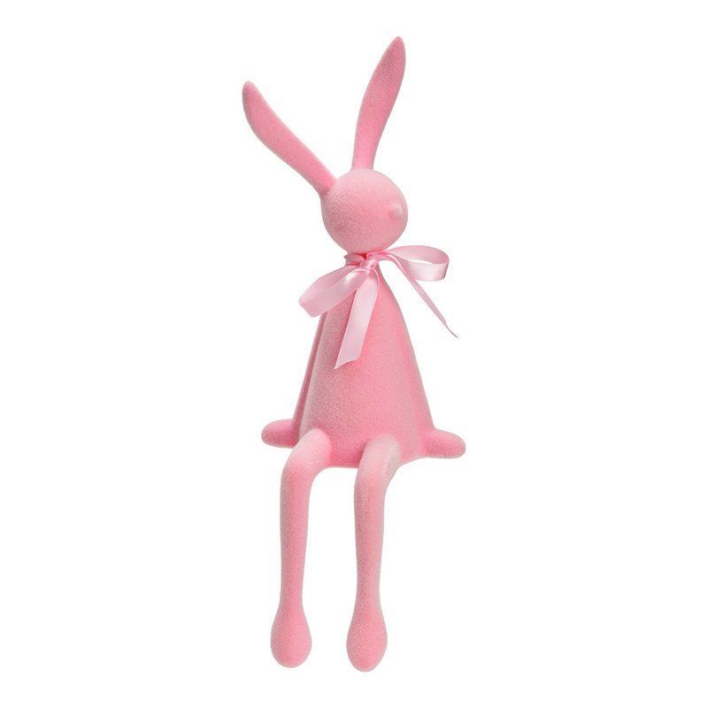Hase sitzend beflockt mit Schleife aus Kunststoff, Pink/Rosa (B/H/T) 12x36x11cm