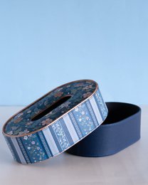 Vegan Leather Oval Tissue Box - Floral-Patterned Top