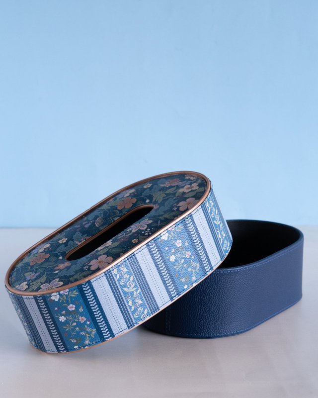 Vegan Leather Oval Tissue Box - Floral-Patterned Top