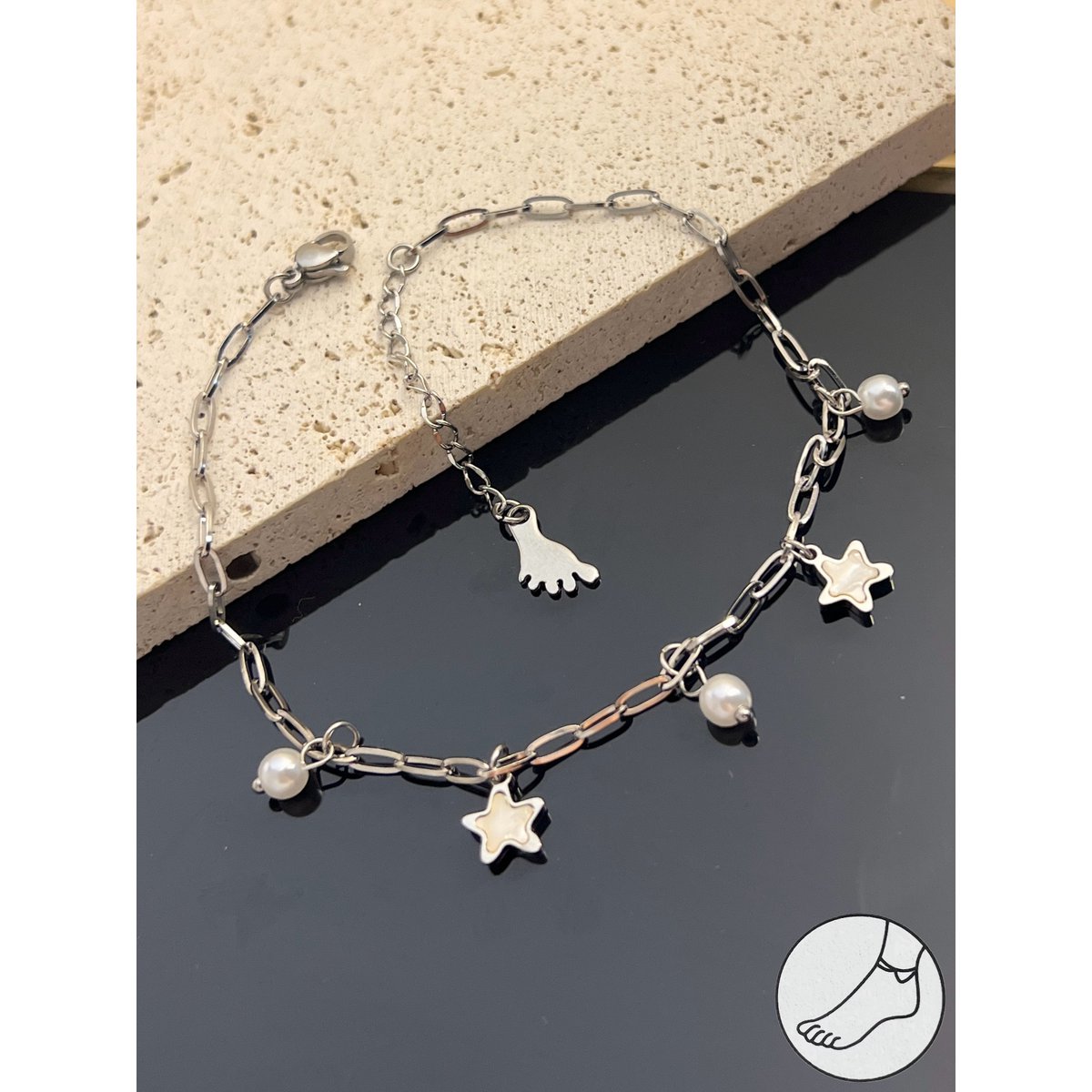 Cadena de Akvil Madre -Fo -Pearl -Acero inoxidable, perla y madre -fen -Pearl