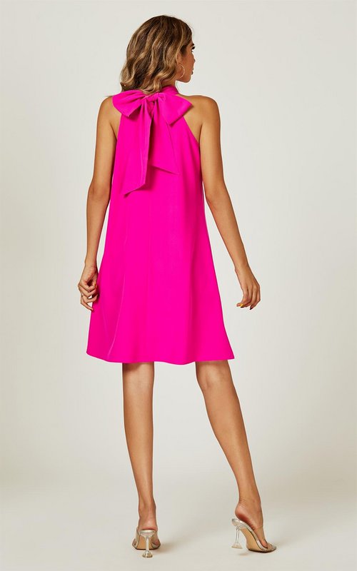 Halter hals slips mini kjole tilbage i magenta