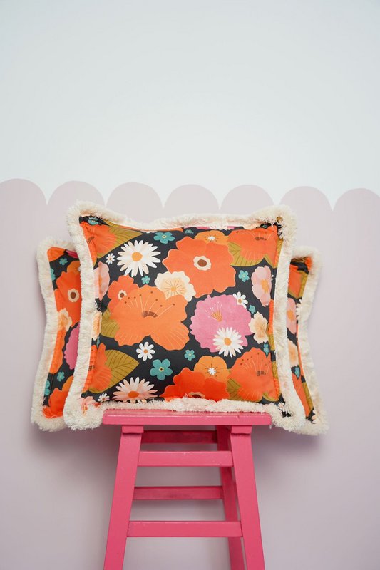 Pillowcase with fringe "Picnic with Flowers"
