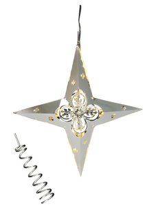 Top & Hanging Star with Flowers & LED Lights, Silver