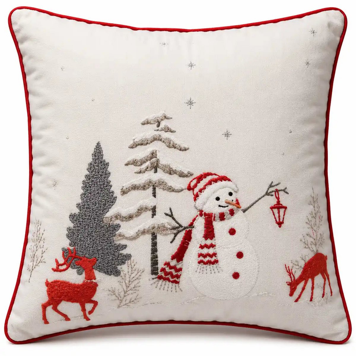 Blanco Invierno – Bordado de muñeco de nieve – Funda de cojín / Kussenhoes – Navidad 45×45 cm – Urbane Hide