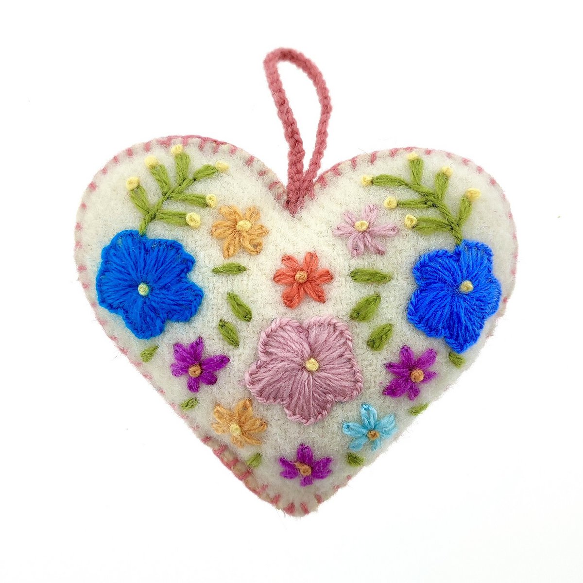 Adorno de corazón, multicolor, 100% lana de oveja