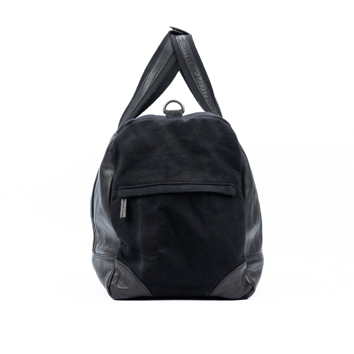 K0024AB | Reisetasche aus Canvas/echtem Leder, vollnarbig, Schwungrad – Farbe Schwarz. Zubehör in Antik-Nickel-Optik, Reißverschluss. Abmessungen: 48 x 31 x 22 cm – Verpackung: TNT-Beutel