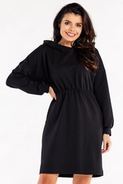 Losse katoenen jurk in hoodiestijl, zwart