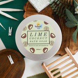 Limetten-Kokos-Badebad | Natürliche mineralische Badesalzdose UK | 300g Dose