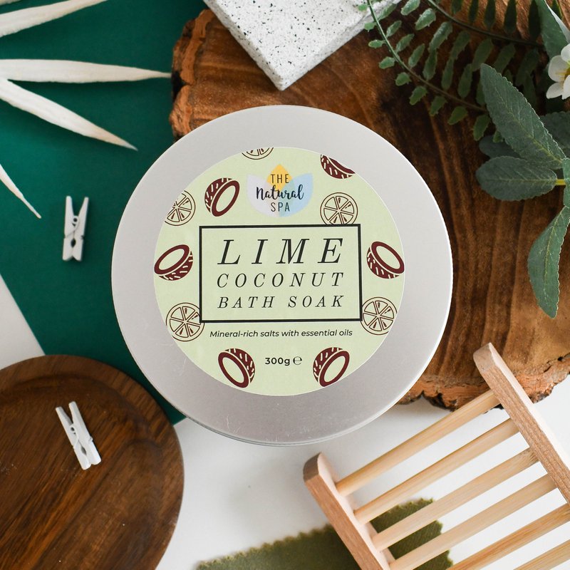 Limetten-Kokos-Badebad | Natürliche mineralische Badesalzdose UK | 300g Dose