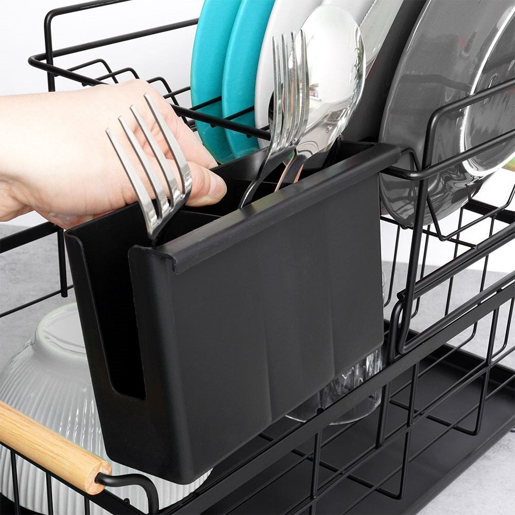 Dish drying rack black two-tier metal 48x29x28.5 cm