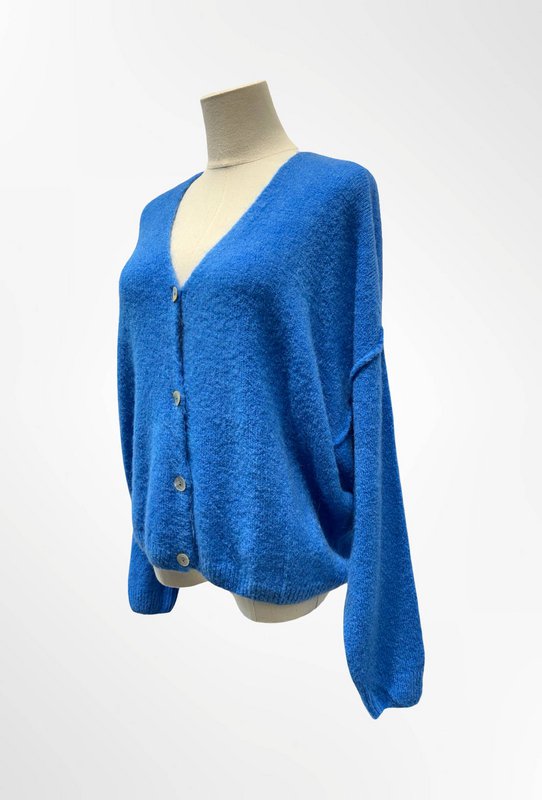 Dame cardigan - Premium kvalitet - Blød strik dyb V-hals med knapper - ALPACA/ULD - 23050
