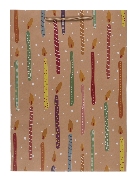 Paper gift bag, ballooons & candles,