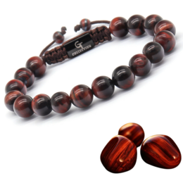  Men's red tiger eye beaded bracelet, made of natural red tiger eye gemstone beads, with a sleek and stylish design.