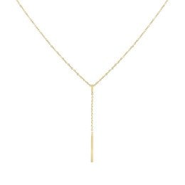 Delicate Y-shaped necklace in gold, silver, or rose gold tones. Features a simple bar pendant that hangs from a dainty chain, creating a layered look. Suitable for everyday wear.
