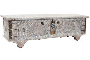 CHEST BRASS HANDLE 146X40X45 WHEELS AGED MB185836