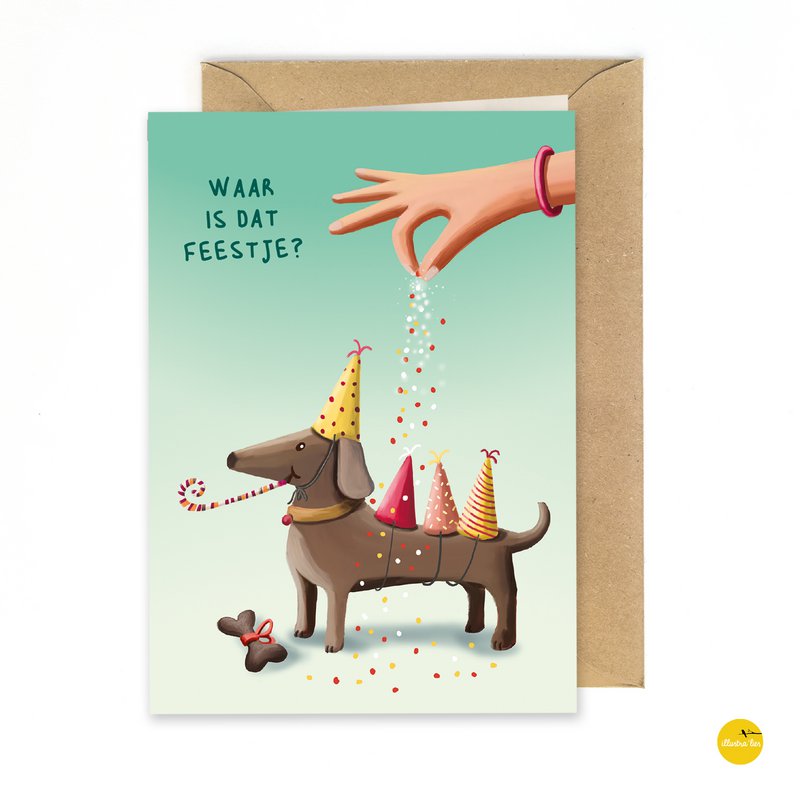 wenskaart party dog