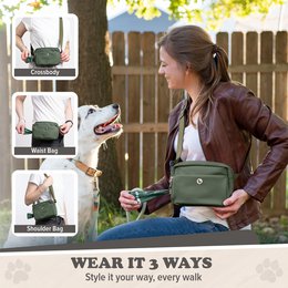 3-i-1 Crossbody hundetaske og skridsikker skål med matchende komposterbare poopposer