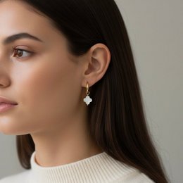 Clover Bloom – Hoops with White Four-Leaf Clover Charm