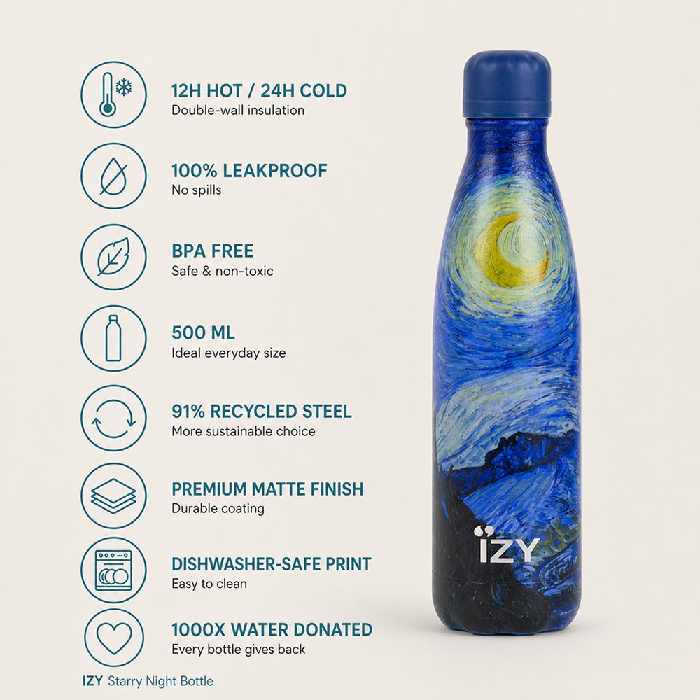 IZY Thermos Bottle Starry Night - Van Gogh 500ML To-Go Insulated Water Bottles