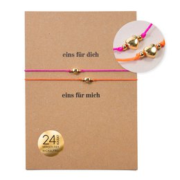 Armband op kaart - harten - één voor jou, één voor mij - 24K vergulde hanger - macramé - DIN A6 gerecyclede kaart