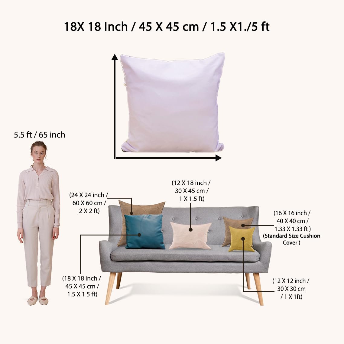 Polycotton Cushion Covers – Geometric Triangle Design – 18x18 Inch, Set of 5 Retail Ready