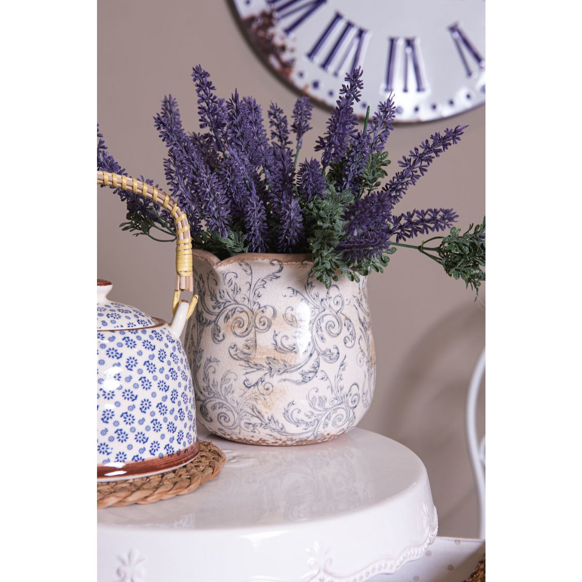 Flowerpot Ø 15x14 cm Beige Gray Ceramic Flower Flowerpot Inside
