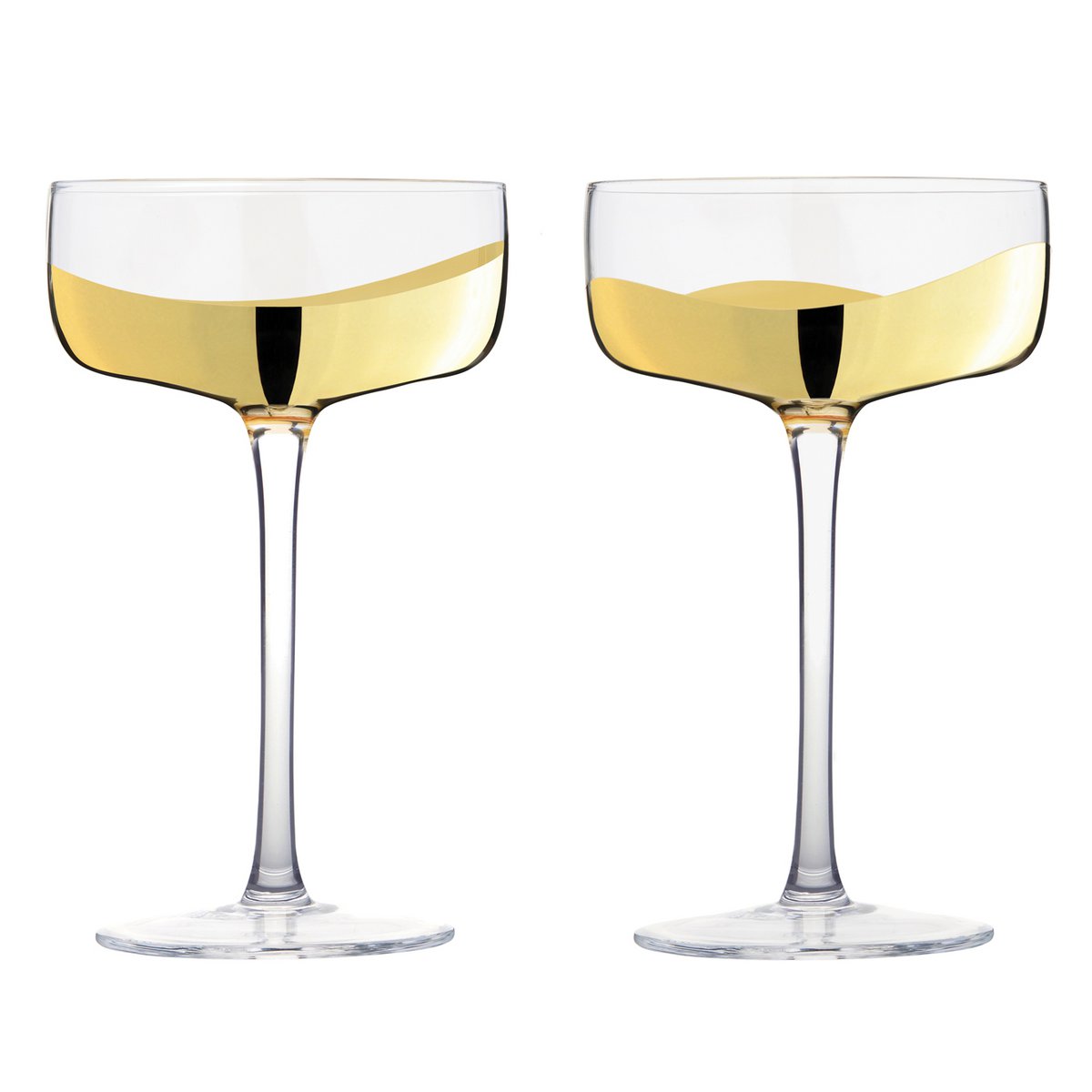 Set of 2 Wave Gold Champagne Coupe Glasses