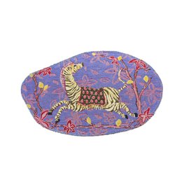  Set of 4 oval-shaped placemats featuring a vibrant tiger design on a purple background with floral accents.