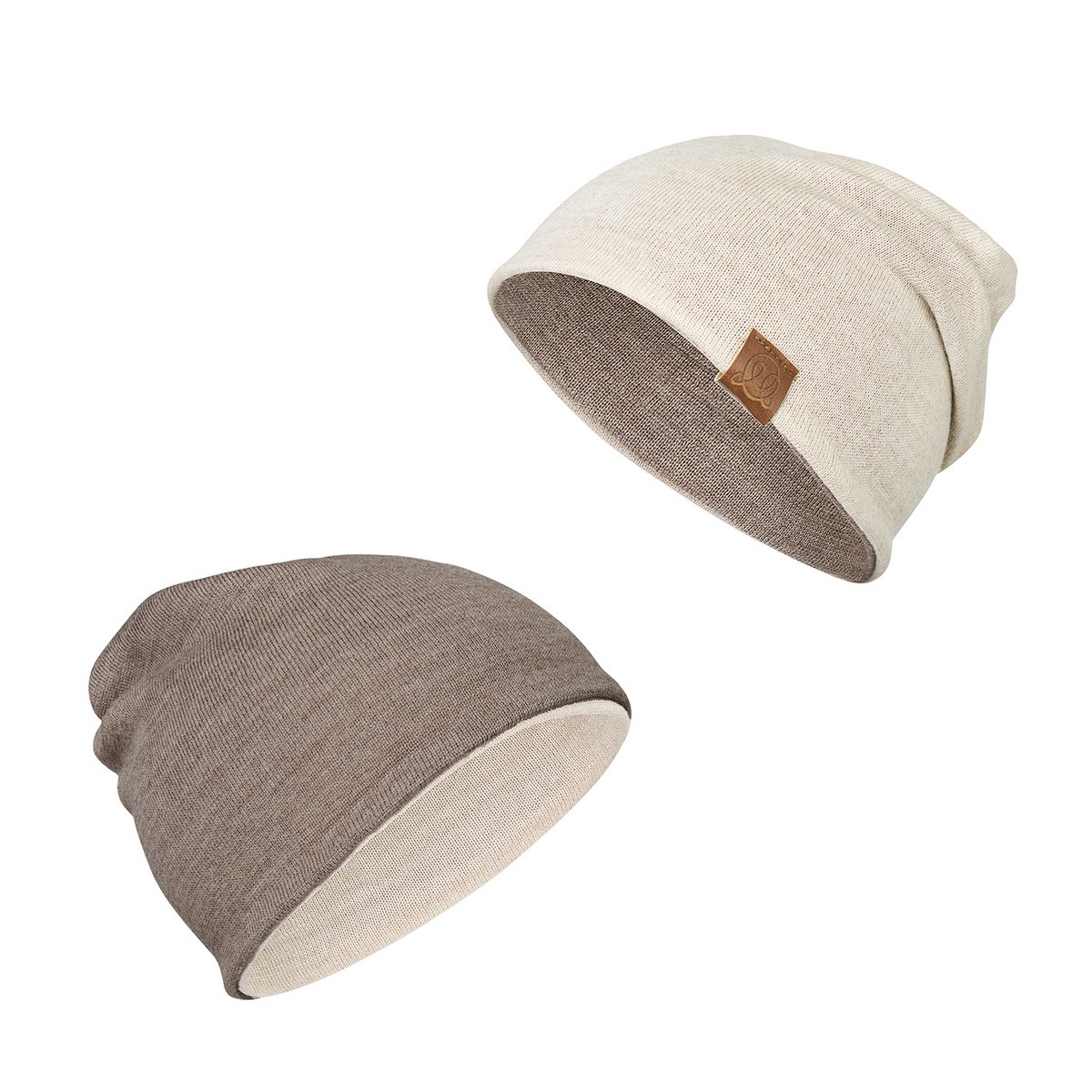 Cappello reversibile in lana merino - tortora-beige