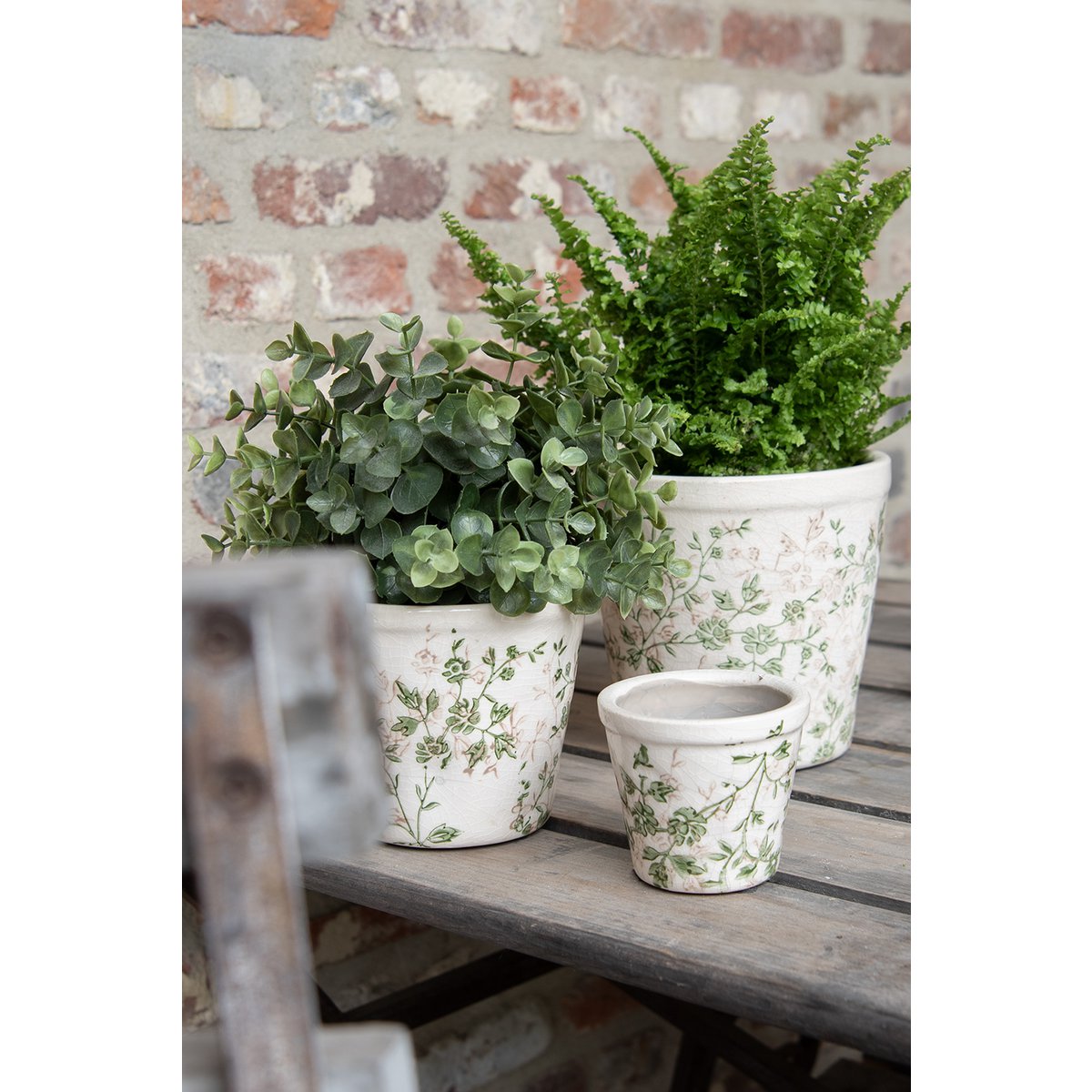 Flowerpot Ø 12x10 cm Green beige ceramic flower flowerpot inside