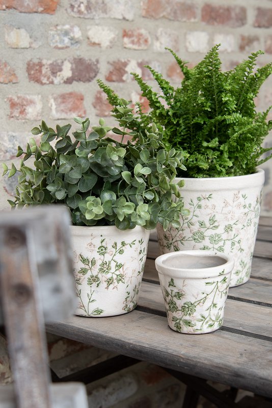 Flowerpot Ø 12x10 cm Green beige ceramic flower flowerpot inside
