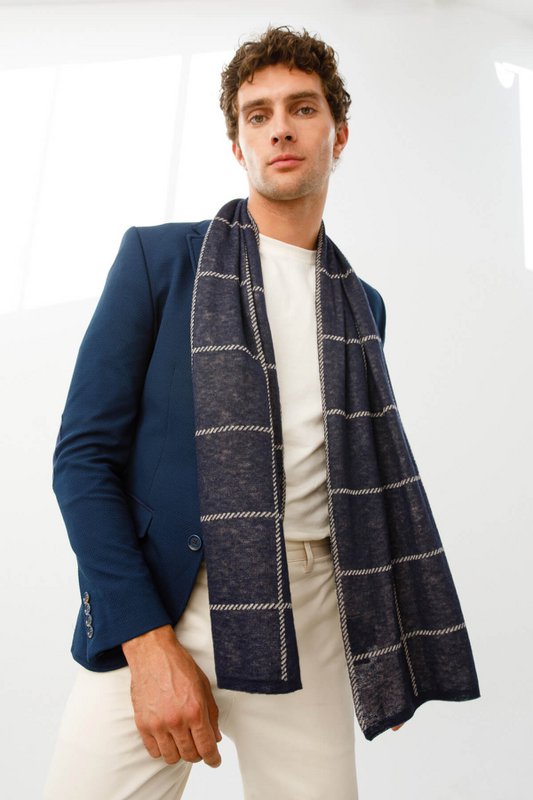Mężczyźni Roman Check Scarf Navy-Ecru