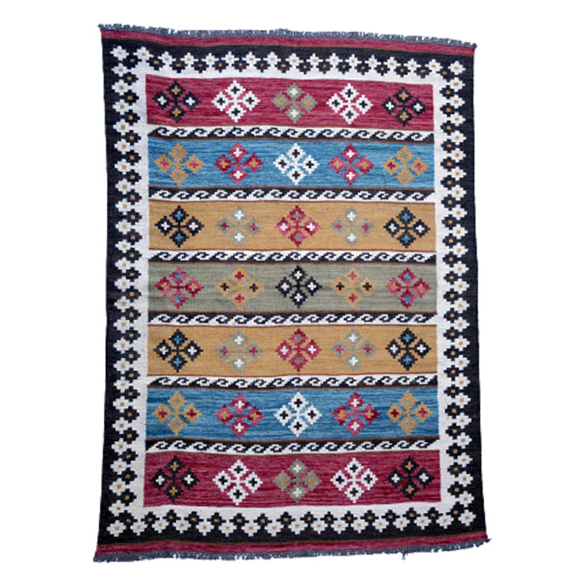 Vintage håndvævet flerfarvet Kelim tæppe