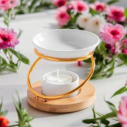 Simplicity Series perfume burner - Hula - Metal, Lacquered Ceramic and Bamboo - Gift Idea - Simple Modern Decoration