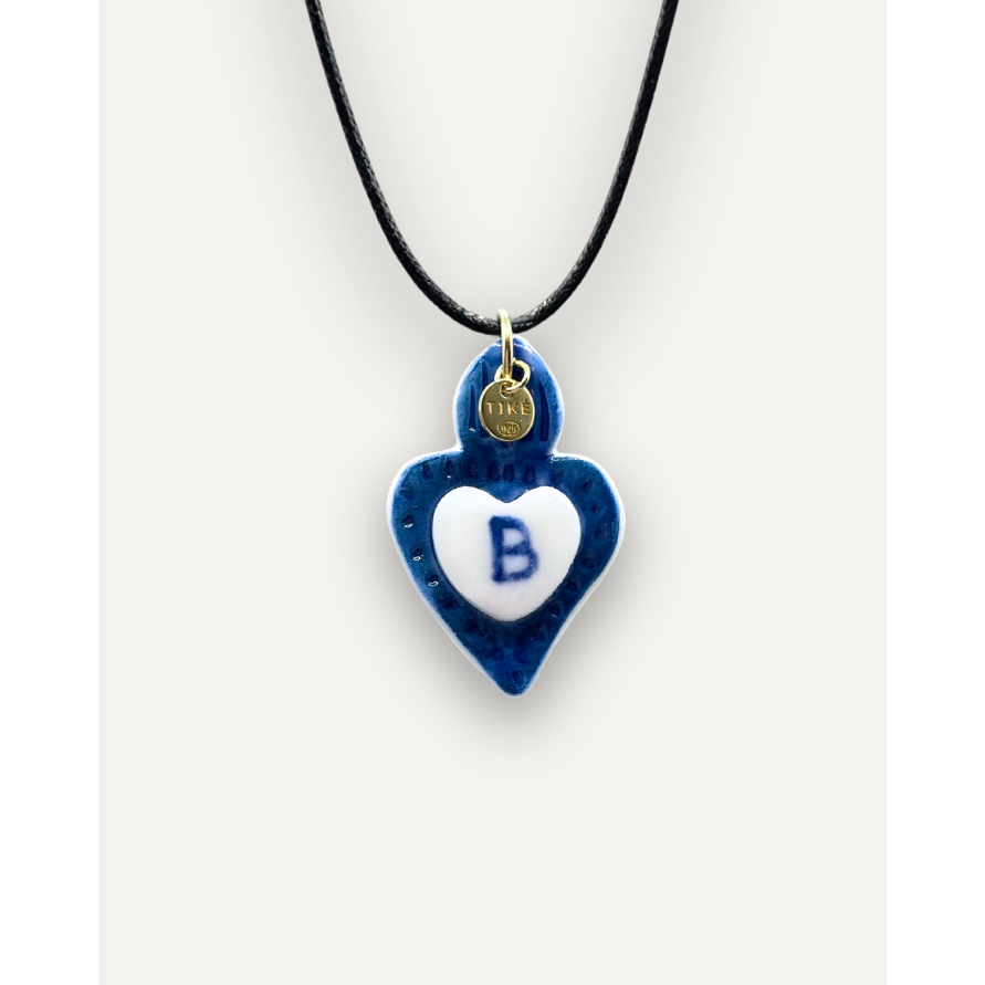 Charms - Colgante de Porcelana Corazón Azul - Letra B