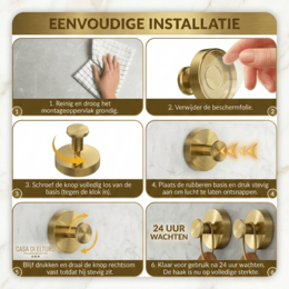Set of 2 Self-adhesive Towel Hooks with Suction Cup - Brass / Gold - Stainless Steel