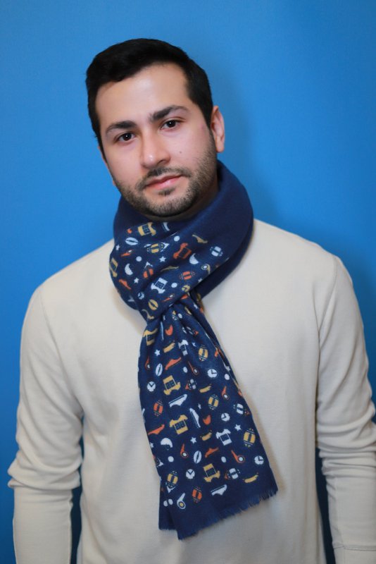 Écharpe en coton avec imprimé de rugby en bleu marine