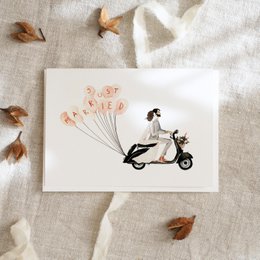 Wenskaart · Bruidsscooter