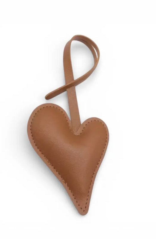 Keychain - heart shaped bag charm - brown