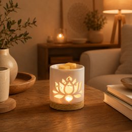 Quemador de perfume serie Céramy – Nenúfar – Portavelas de cerámica lacada – Difusión de ceras aromáticas, aceites esenciales – Idea decorativa de regalo
