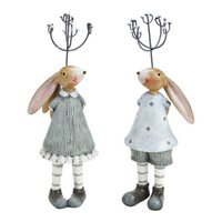 Bunny girl and boy made of poly gray 2-fold, (W/H/D) 6x19x5cm