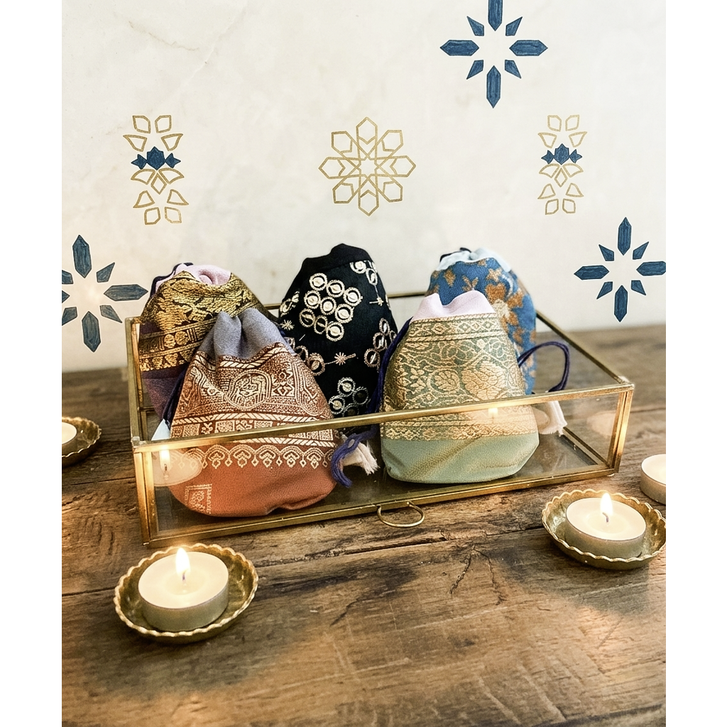 Fig fragrance powder in handmade silk sachet (6 assorted pieces).