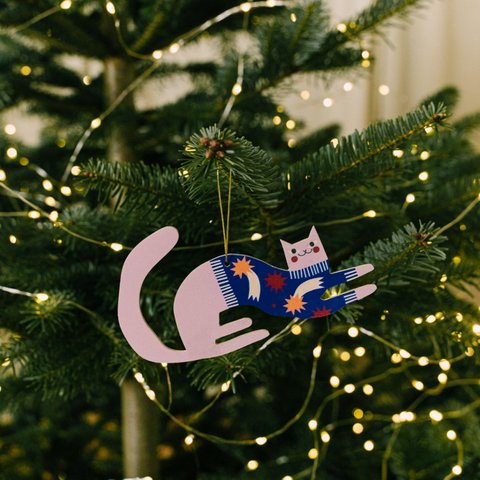 Charming Pink Cat Christmas tree hanging decoration