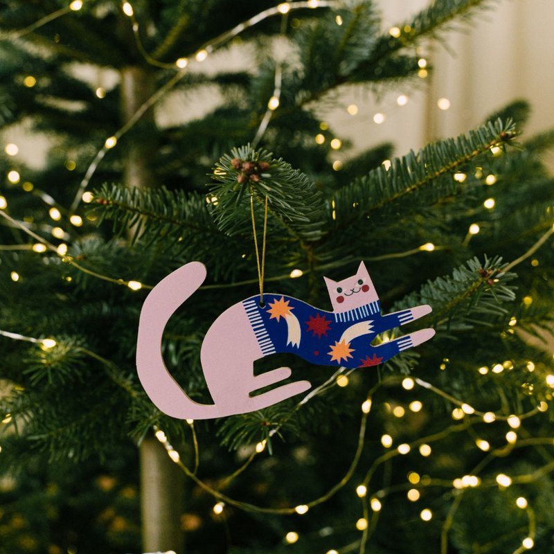 Incantevole decorazione da appendere all'albero di Natale con gatto rosa