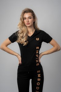 Empire Embodied T-Shirt Classic Venus organic cotton V-neck black embroidered